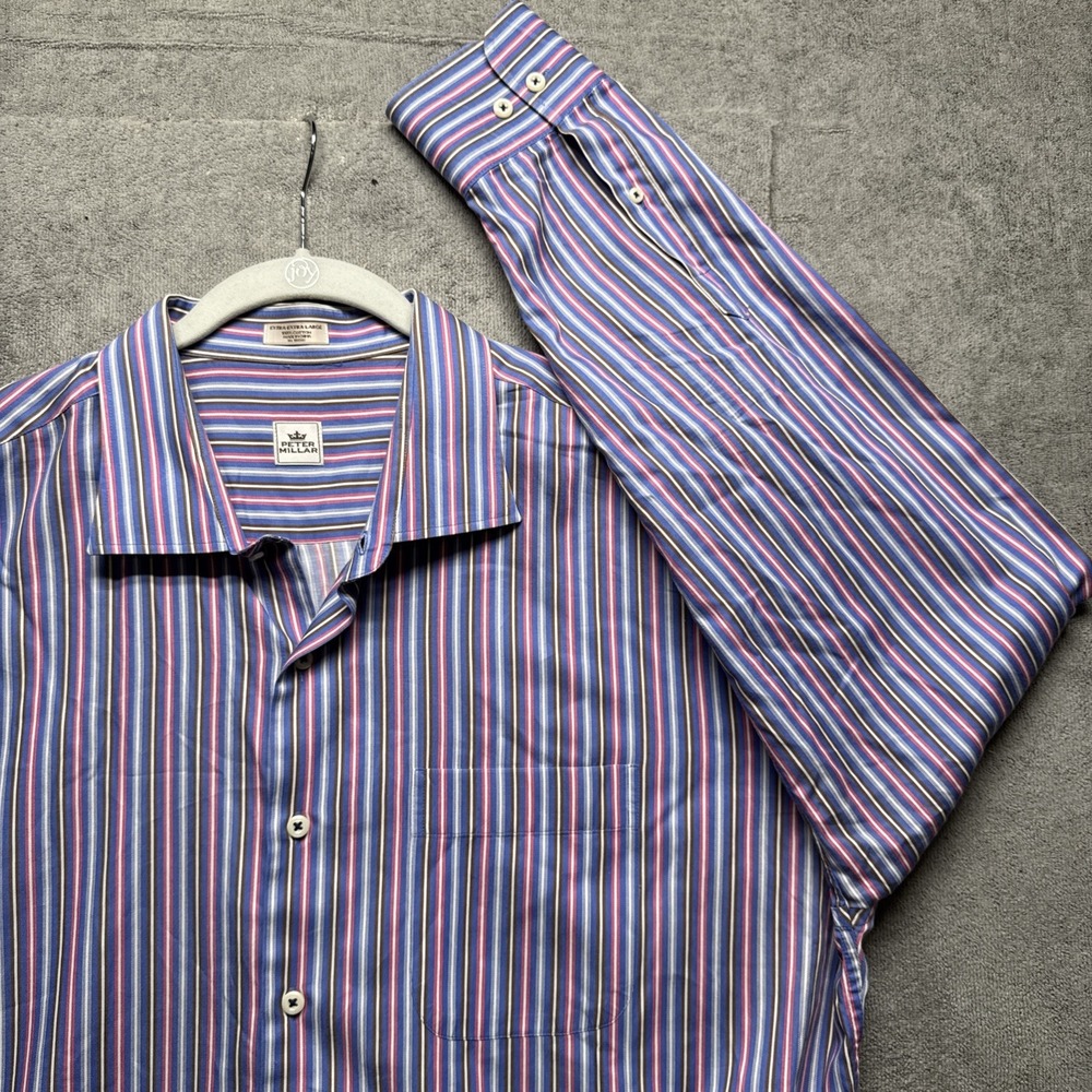 Peter‎ Millar Men's XXL Striped Button Down Shirt Purple Blue Classic Fit
